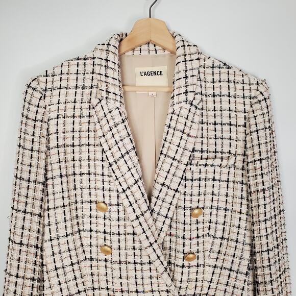 L'Agence Kenzie Blazer Tweed Double Breasted Gold Buttons Ivory Multi Size 8 - Picture 3 of 10